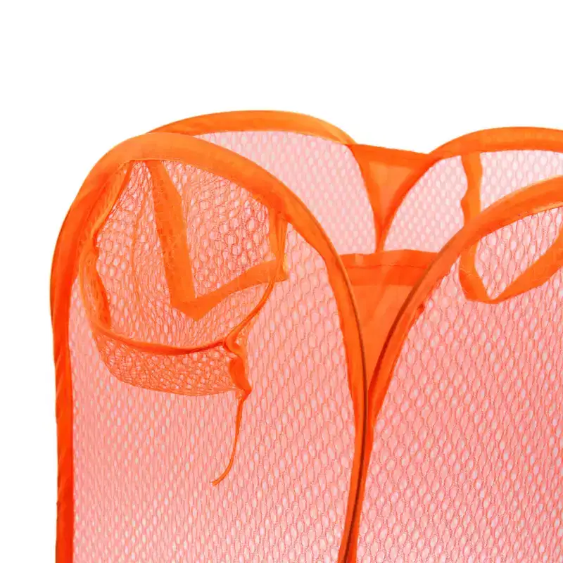 Mesh Bag Foldable Dirty Clothes Storage Laundry Basket Organizer Orange 19.68
