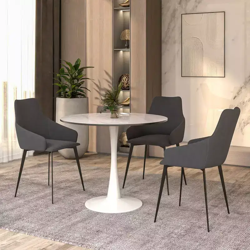 LeisureMod Bristol 31 Round Dining Table  Sintered Stone Top Accent Caf Table & Sturdy Steel White Pedestal Base for Kitchen and Small Spaces
