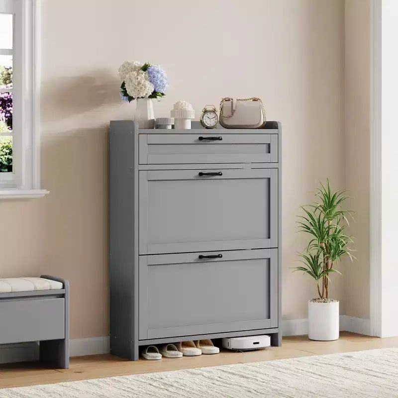 Modern Turn Drawer Shoe Cabinet, Space-Saving Storage Organizer for Entryway