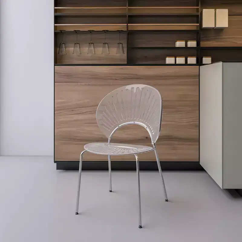 LeisureMod Opulent Modern Acrylic Dining Chair  Transparent Seat with Chrome Metal Legs, Stylish Durable Accent Chair for Kitchen, Dining Room, Cafe