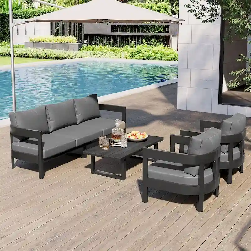 4-Piece Outdoor Seating Set with Thick Cushions