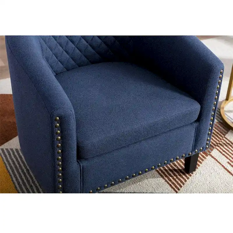 Accent Barrel chair living room chair with nailheads and solid wood legs
