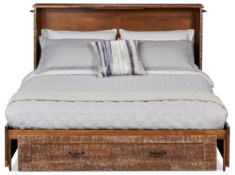 Parker Cabinet Bed with Memory Foam Mattress, Weathered Brown