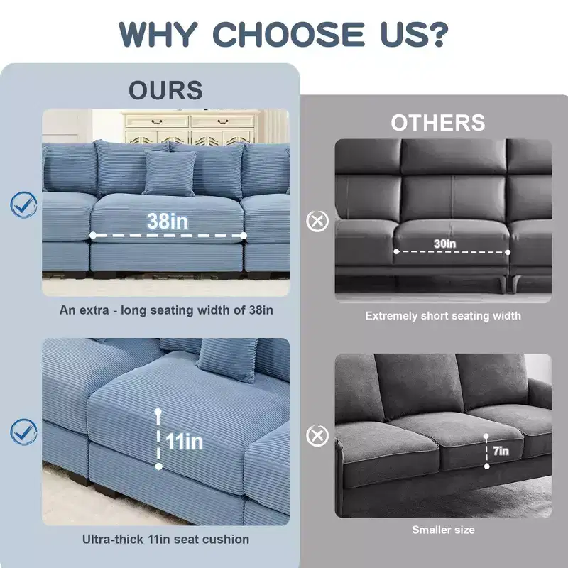 Oversized Cloud Modular Sectional Couch,Convertible Sectional Couches Deep Seat Extra-Wide Armrests