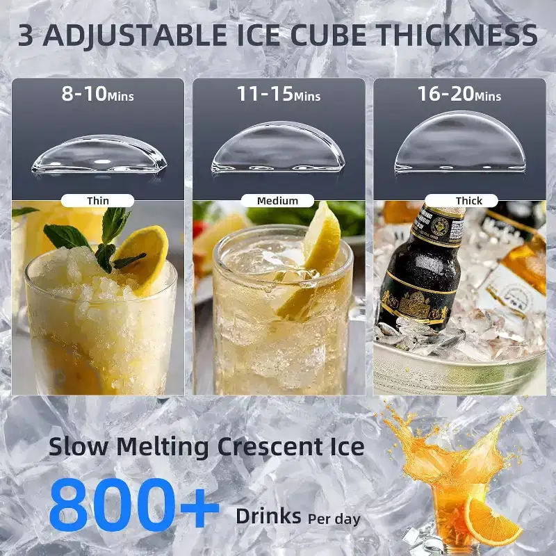 Commercial Ice Maker, 100Lbs/24H, 30Lbs Storage Bin, Stainless Steel, Freestanding, Crescent Cubes, Energy Efficient, Automatic Cleaning