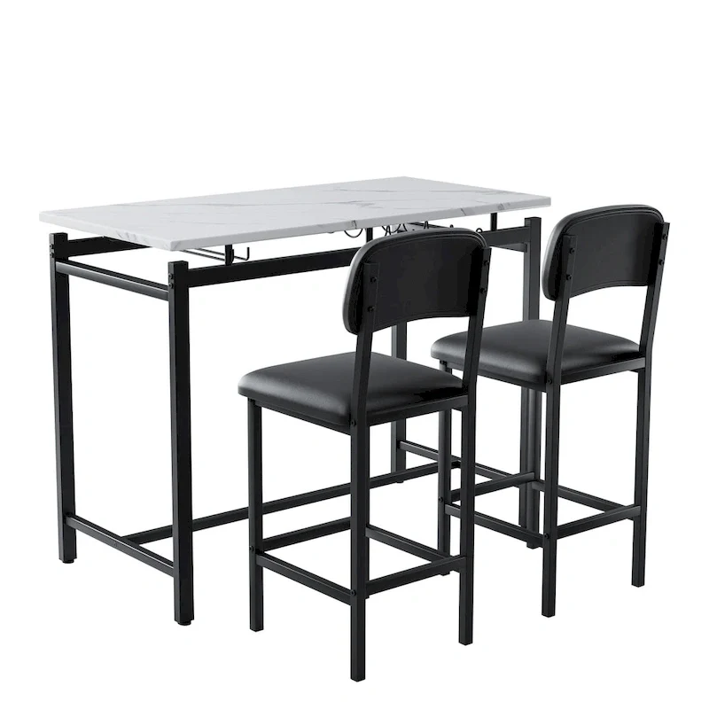 Modern Style 3-Piece Dining Set with Rectangular Table and 2 Upholstered Dining Chairs