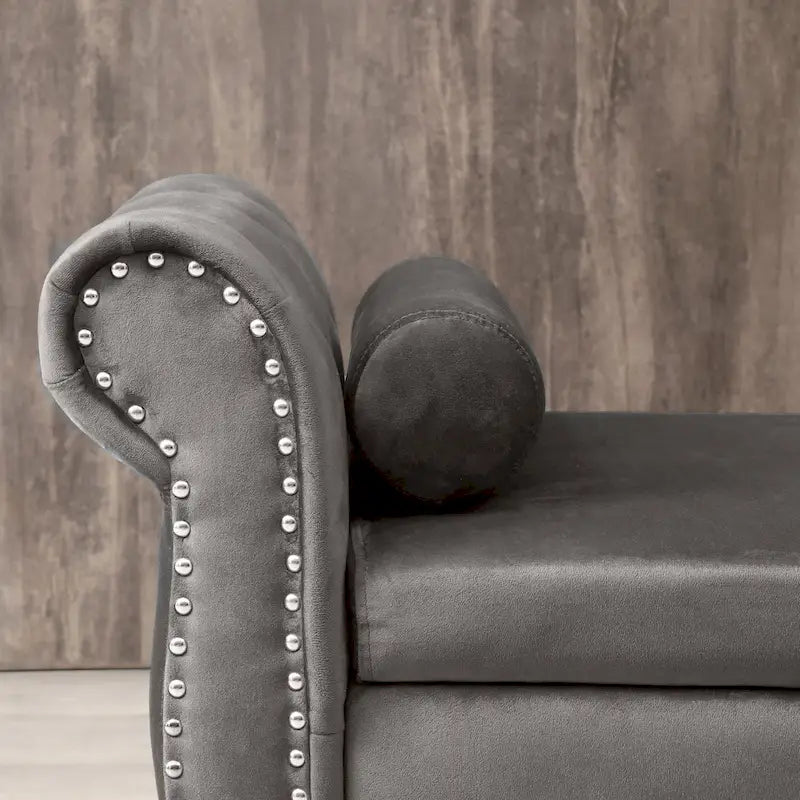 Upholstered Storage Ottoman Bench – Brown / Beige / Blue / Black / Grey / Pink, Velvet, Rolled Arms, Seats 2