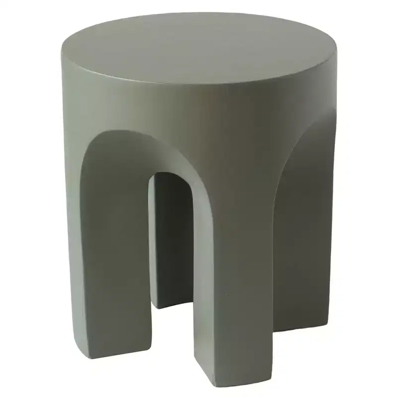 LeisureMod Crus 18 Sculptural Fiberstone End Table - Round Vaulted Base Side Table