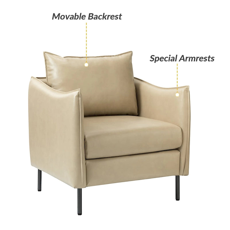 Modern Accent Chair – Black / Brown / Grey / Camel / Navy / Beige, Vegan Leather, Metal Legs, Seats 1