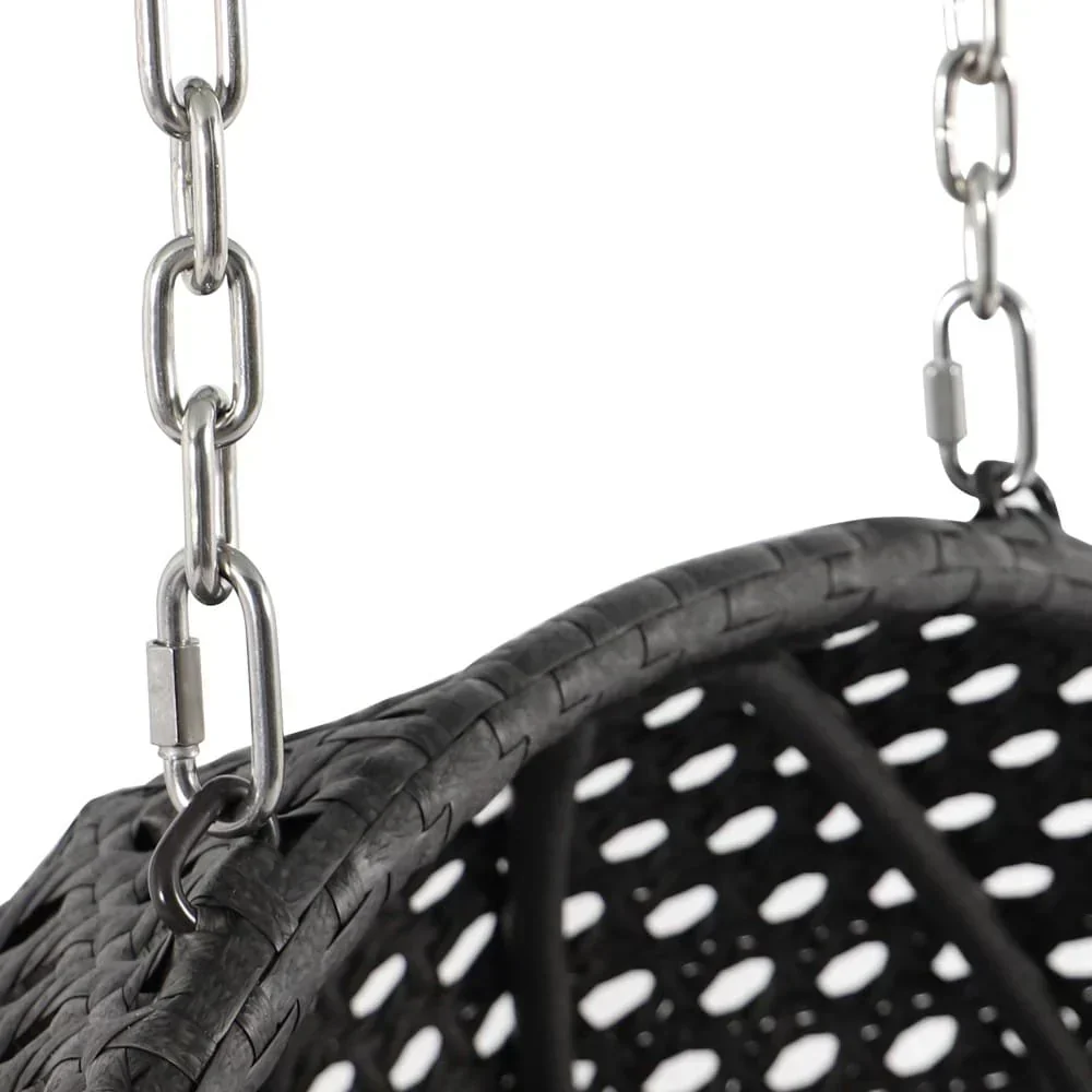 LeisureMod 2 Person Hanging Egg Chair with Stand - Outdoor/Indoor Rattan Wicker Patio Swing Hammock Lounger with Cushions