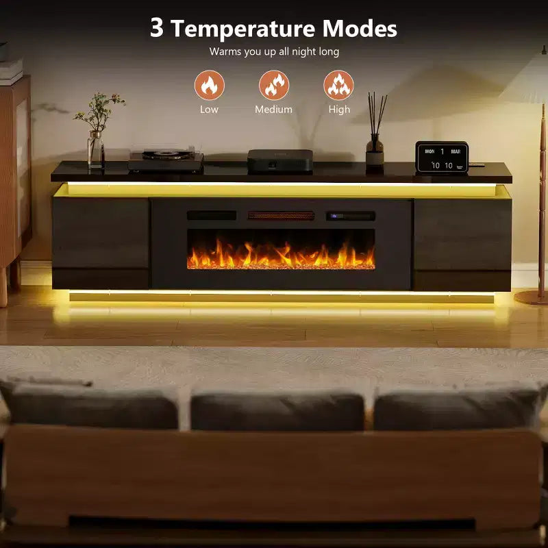 Skyzoo Electric Fireplace TV Stand for TVs up to 80 with LED Lights & 4 AC Power Outlets, TV console for Living Room