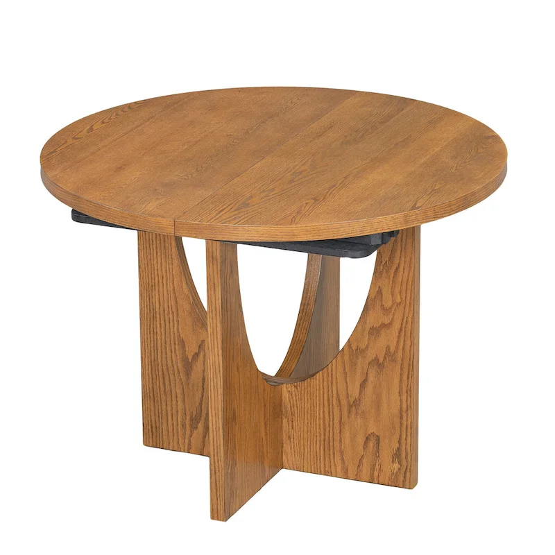 Modern Style Extendable Round Dining Table with Removable Leaf and Upholstered Dining Chairs