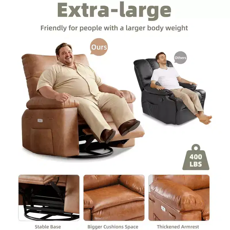 Living Room Manual Massage Chair, 360-Degree Rotating Massage Chair with Remote Control, PU Leather Leisure Chair with Side Pockets