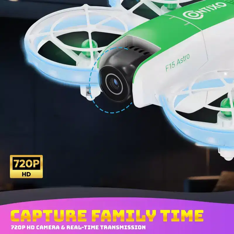 Contixo F15 Astro Kids Drone, HD Camera, 2.4 Screen Remote, Auto Hover, 2 Batteries, RGB Light 3D Flip Drones Toys Gift for Boys Girls- Green