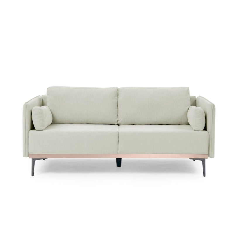 3-Seat Linen Sofa – Grey / Beige / Orange, Modern Minimalist, Metal Legs & Steel Trim, Seats 3
