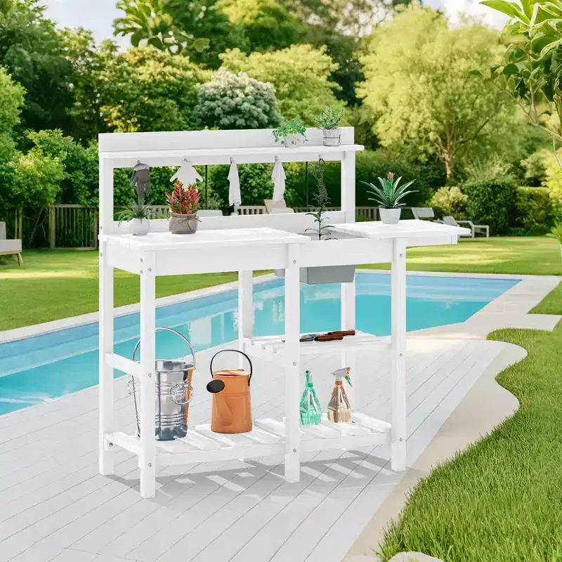 Hyleory HDPE Weather-Resistant Potting Bench Table with Storage Shelf