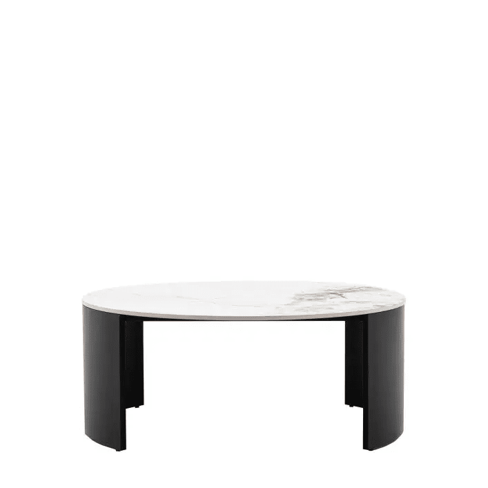 Black Curved Coffee Table with Marble Top