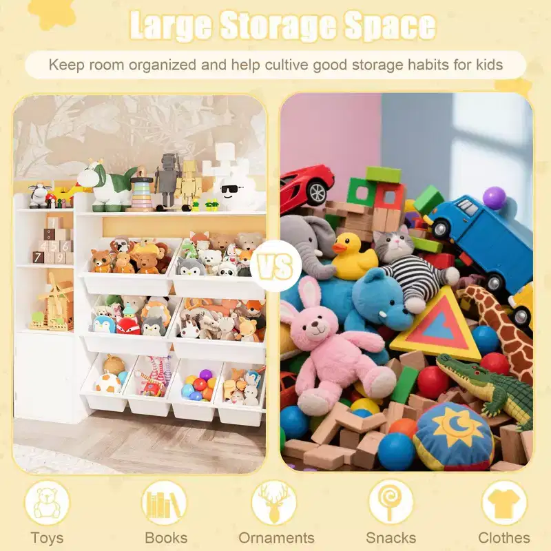 Kids Toy Organizer with 8 Removable Bins, Large Toy Box & Bookshelf Combo for Bedroom, Nursery, Classroom for Toys Books