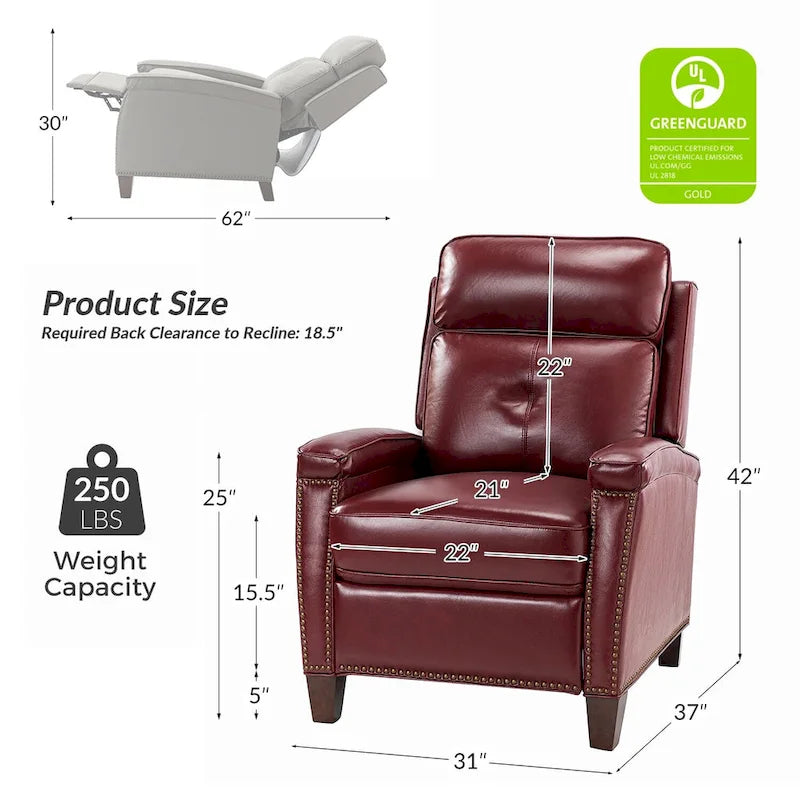 Mid-Century Modern Pushback Recliner with Nailhead Trim