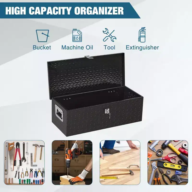 Heavy Duty Aluminum Tool Box Pick Up Truck Bed RV Trailer Toolbox Waterproof Square Storage
