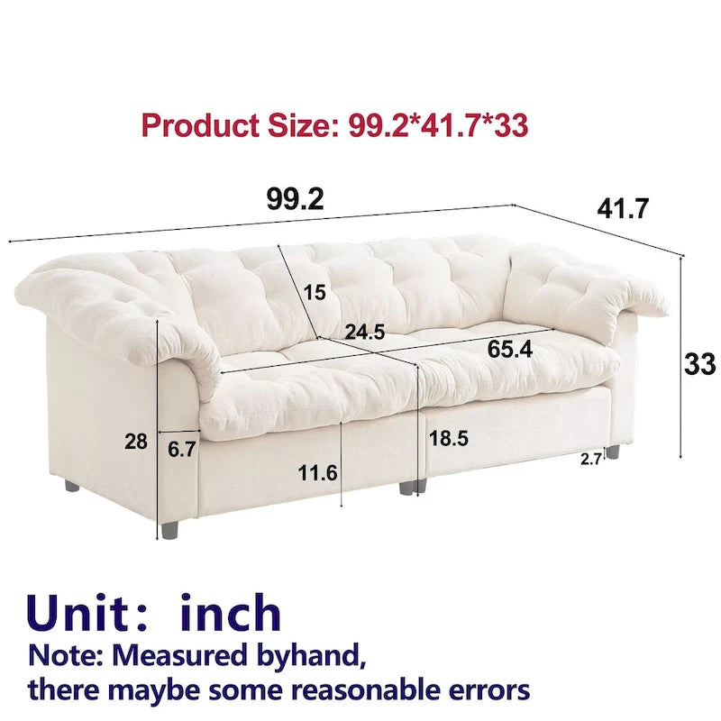 99-Inch Deep Seat Sofa – Yellow / Beige / Grey / Green, Chenille, Solid Wood Frame, Seats 3