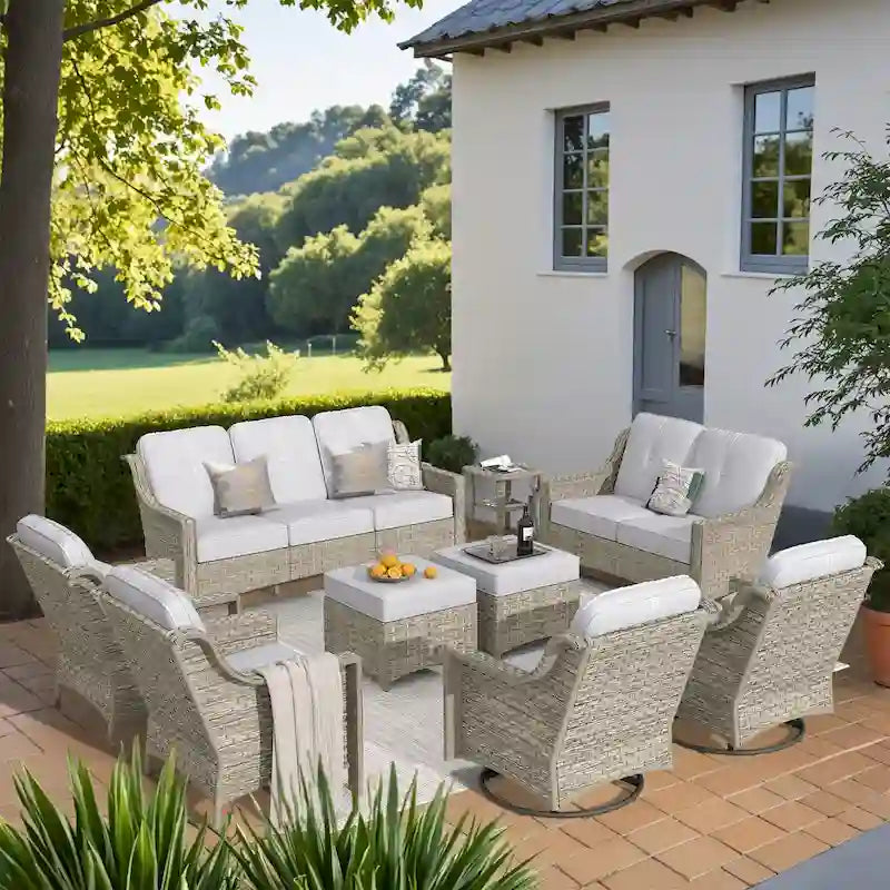 XIZZI 9-piece Outdoor Patio Furniture Conversation Set with Swivel Chair