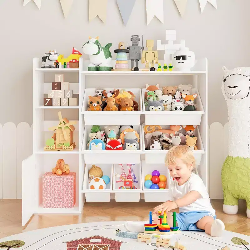 Kids Toy Organizer with 8 Removable Bins, Large Toy Box & Bookshelf Combo for Bedroom, Nursery, Classroom for Toys Books