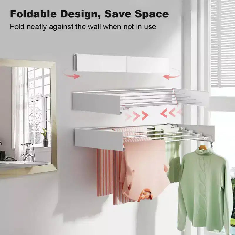 Drying Rack, Alloy Foldable Wall Mounted Retractable Clothes Hanger for Space Saving