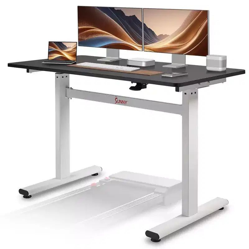 Sunny Health & Fitness Air-Drive Standing Desk with Cordless Air Lift - White