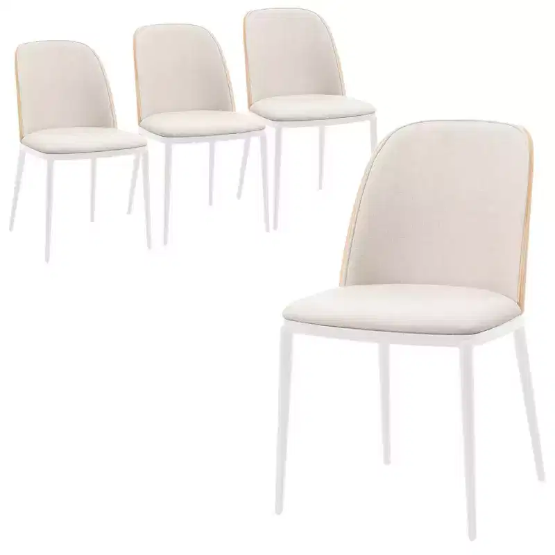 LeisureMod Tule Modern Dining Chair Set of 4 with PU Leather, Velvet, or Suede Seat and White Steel Frame  Kitchen, Dining Room, Home, Cafe, Seating