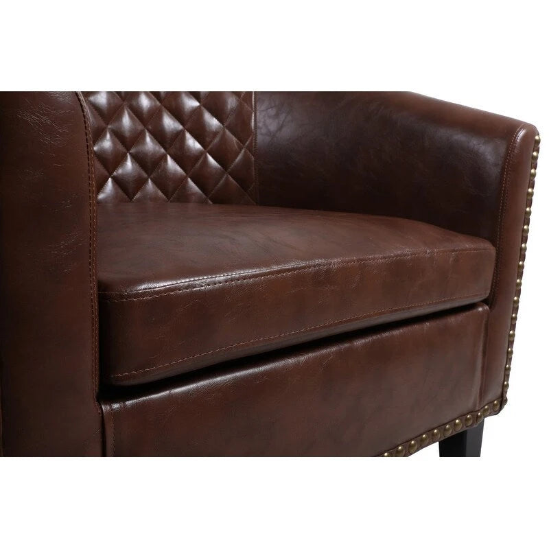 Barrel Accent Chair – Black / Brown / White, PU Leather, Nailhead Trim, Solid Wood Legs, Seats 1
