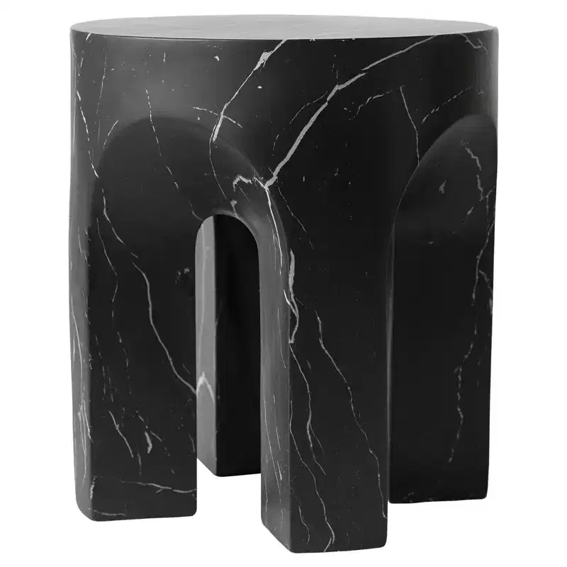 LeisureMod Crus 18 Sculptural Fiberstone End Table - Round Vaulted Base Side Table