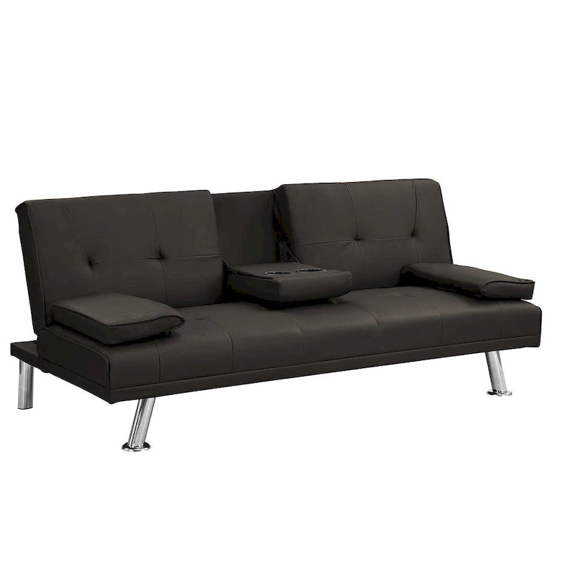Convertible Sofa Bed – Black / Dark Brown, Faux Leather, 3-Position Recliner, Seats 2
