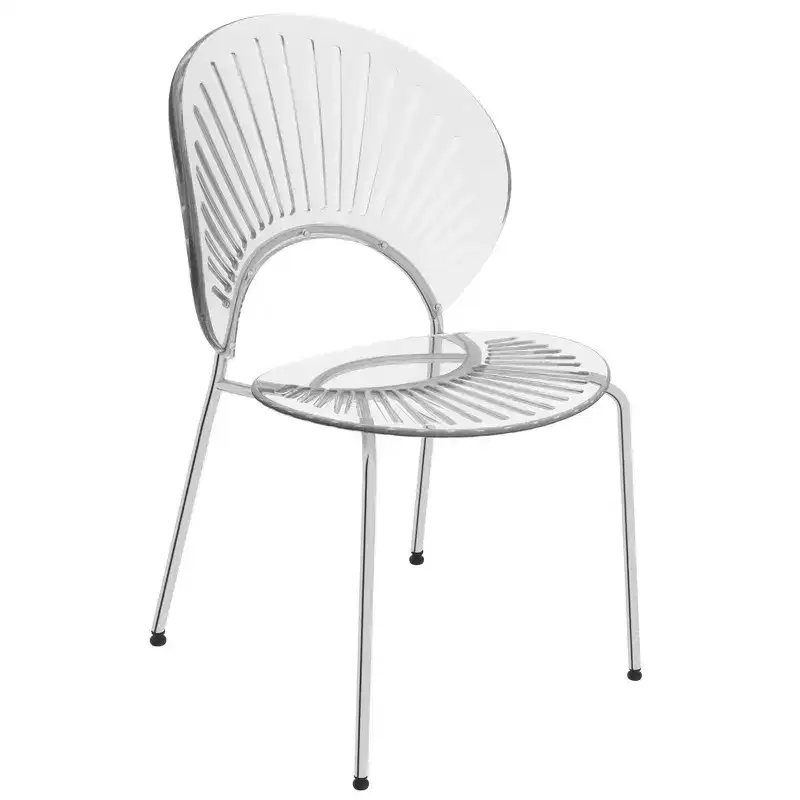LeisureMod Opulent Modern Acrylic Dining Chair  Transparent Seat with Chrome Metal Legs, Stylish Durable Accent Chair for Kitchen, Dining Room, Cafe