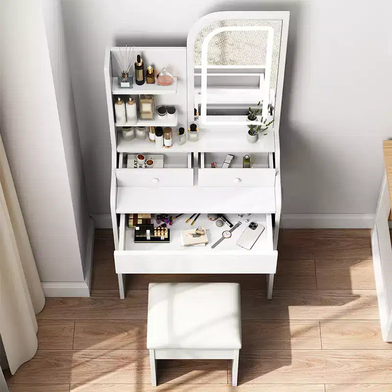 Vanity Desk with Mirror and Light , Makeup Vanity Table with Hair Dryer Holder, Dressing Table Make Up Desk with Chair and 3 Drawers