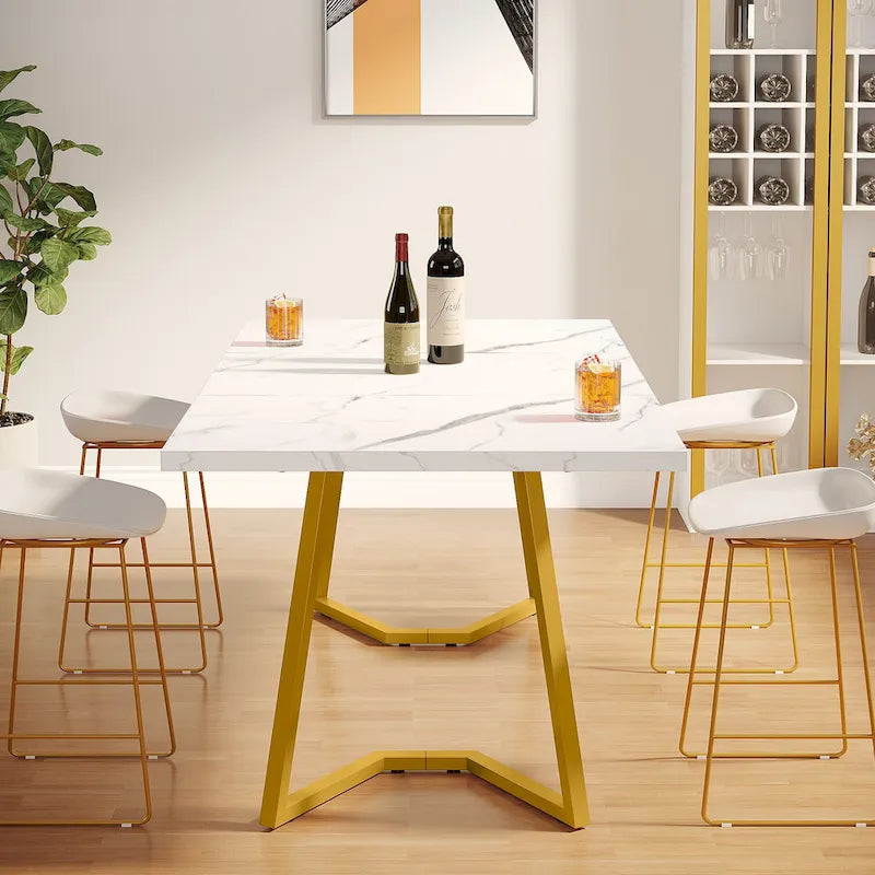 Natural Wood Tone Rectangle Dining Table with Metal Frame for 2–4 Person, 55