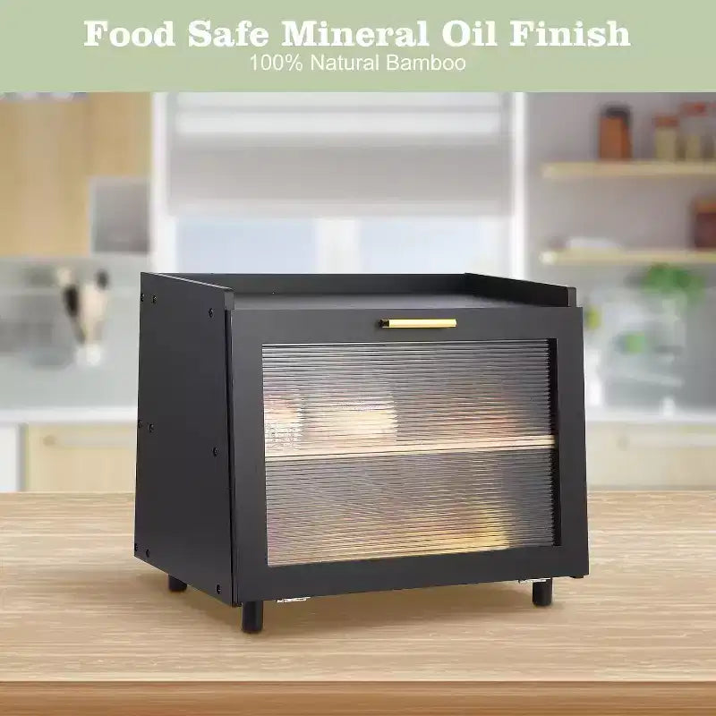 2-Layer Bamboo Bread Box with Acrylic Door, Bread Storage Container for Kitchen Countertop, Organizing Baguettes, Pastries & Baked Goods