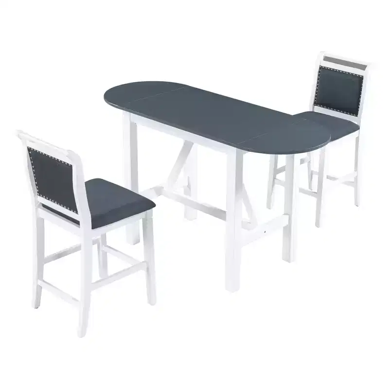 Whisen 3-Piece Wood Counter Height Drop Leaf Dining Table Set with 2 Upholstered Dining Chairs