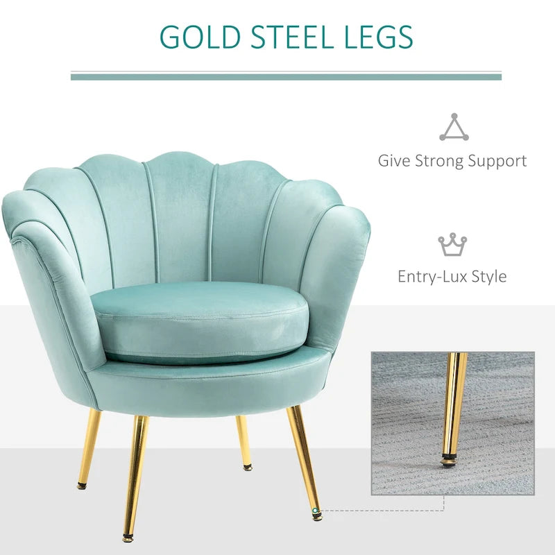 HOMCOM Elegant Velvet Fabric Accent Chair/Leisure Club Chair with Gold Metal Legs for Living Room - 29.5 x 24.75 x 28.75