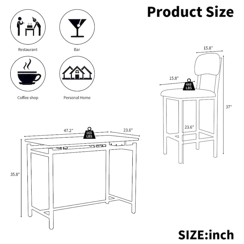 Modern Style 3-Piece Dining Set with Rectangular Table and 2 Upholstered Dining Chairs
