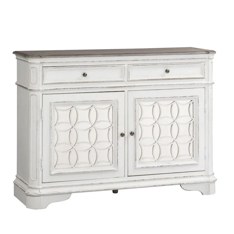 Wood Buffet Cabinet with Mirrored Doors and Drawer Storage