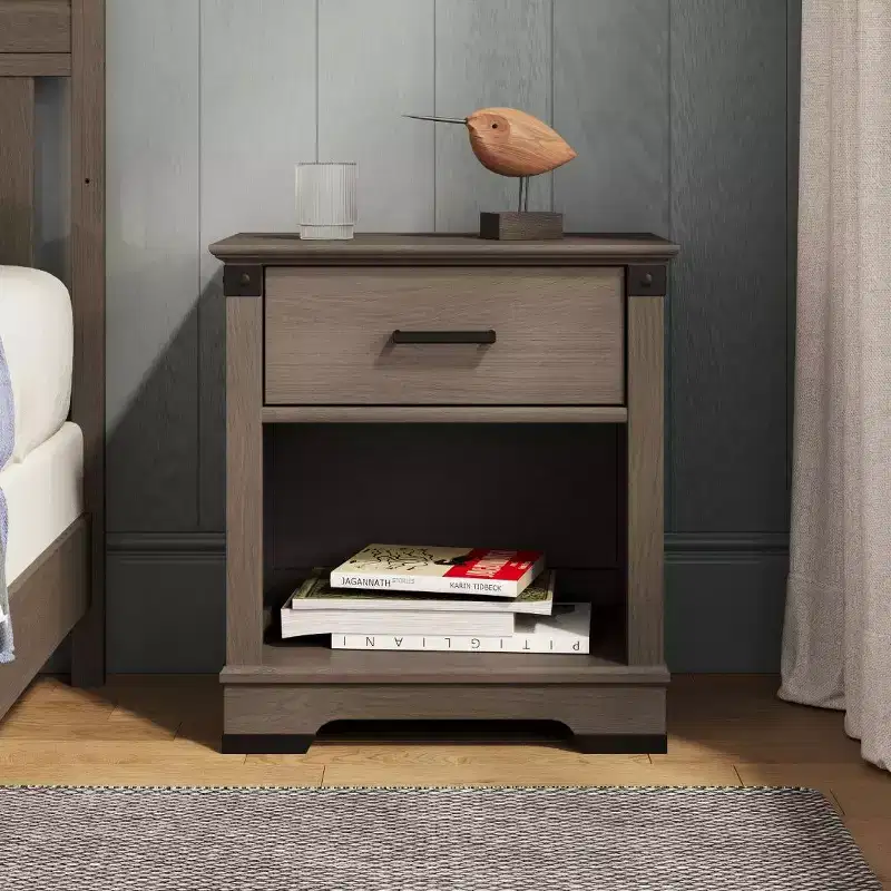 Child Craft Redmond 1 Drawer Nightstand for Nursery or Bedroom, Large Storage Drawer, Made of Sturdy Pinewood, Non-Toxic, Baby Safe Finish
