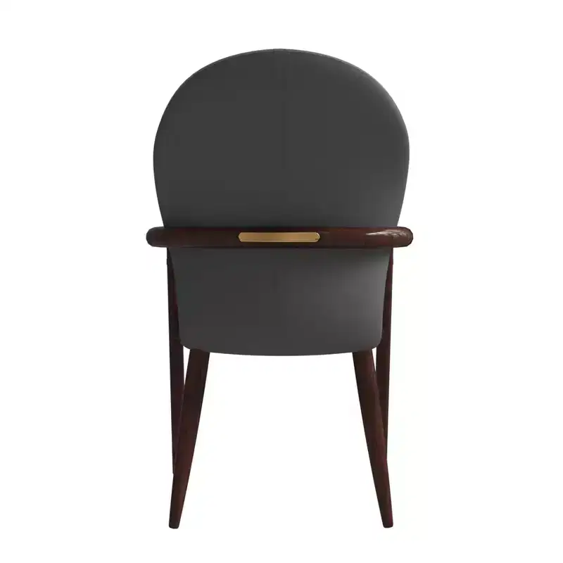 LeisureMod Opaline Set of 2 Wooden Dining Arm Chairs with Leather or Velvet Upholstery, Modern Accent Chairs for Dining Rooms