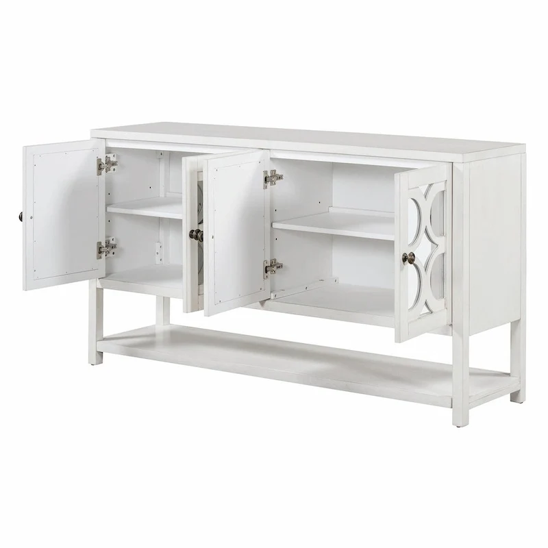 Elegant Retro Console Table with Mirrored Doors, Spacious Shelves and Durable Acacia Wood Legs