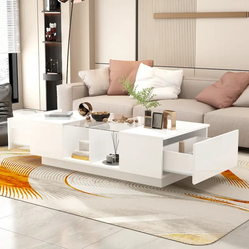 Coffee Table Storage High Gloss Coffee Tables LED Lighting Cocktail - 47.4W