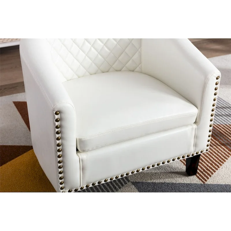 Accent Barrel chair living room chair with nailheads and solid wood legs