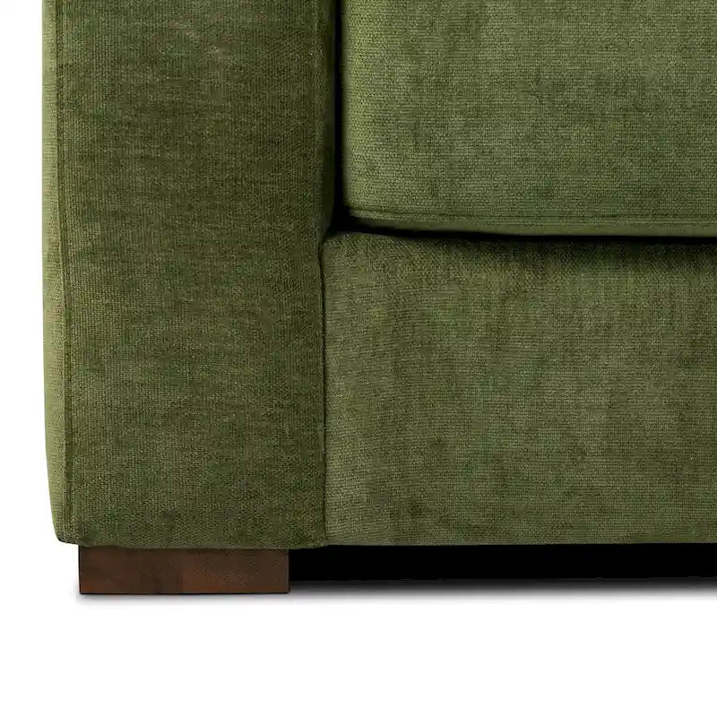 99-Inch Mid-Century Sofa – Distressed Green Velvet, Low-Profile, Sinuous Spring, Seats 3