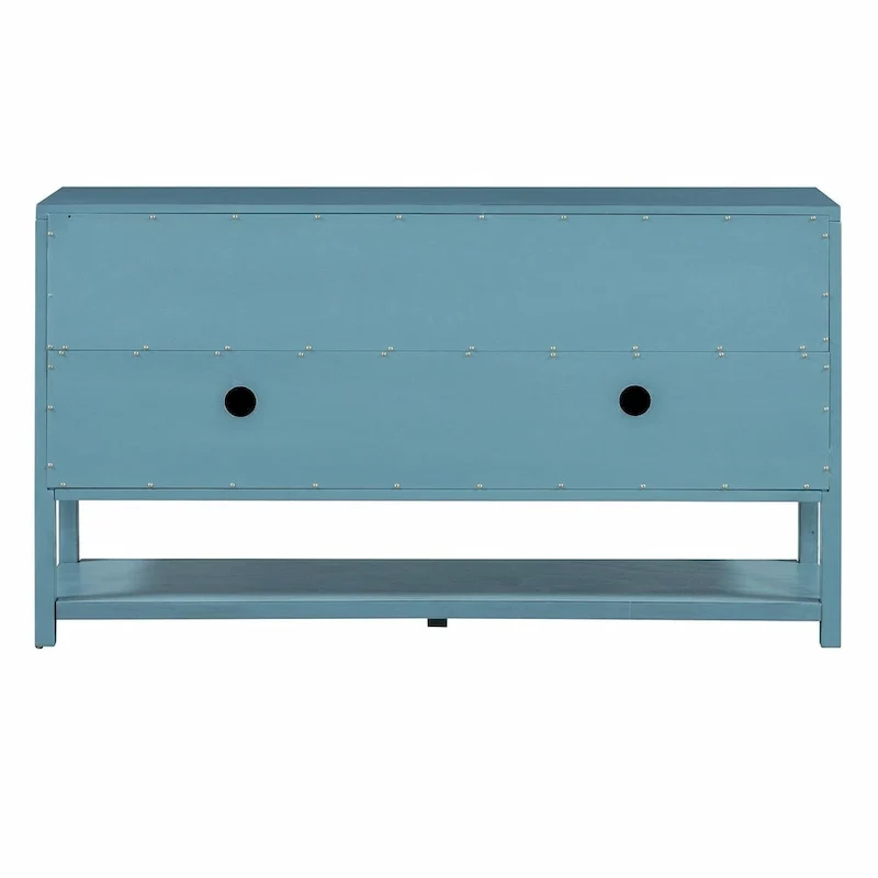 Elegant Retro Console Table with Mirrored Doors, Spacious Shelves and Durable Acacia Wood Legs