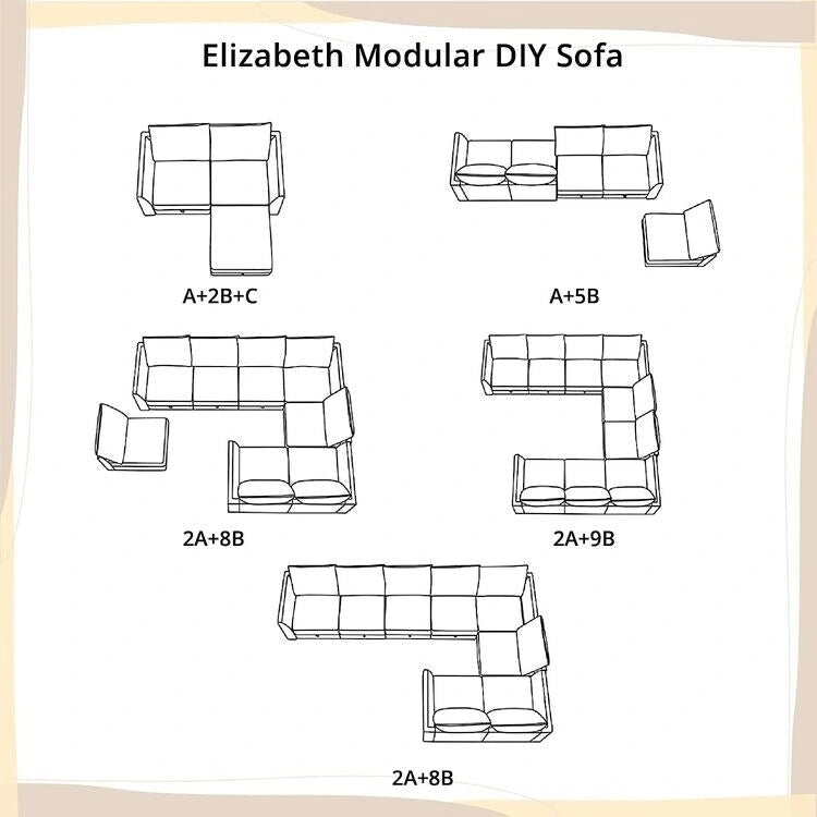 Modern DIY Convertible Modular Sectional Ultimate Sofa Collection - Optional Ottoman Middle and Armrest Modules