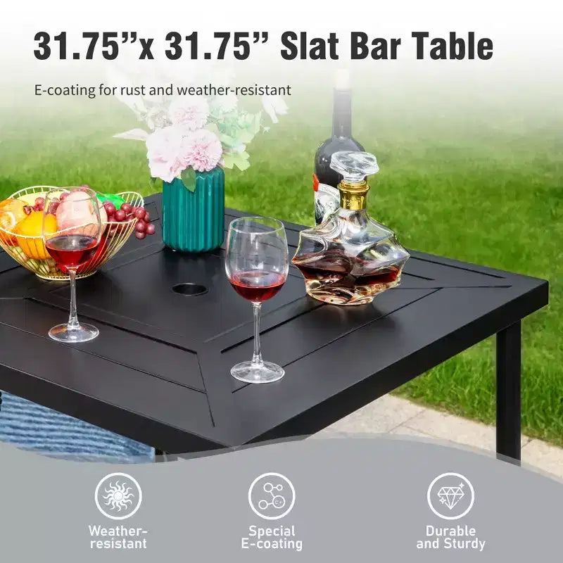 Captiva Designs 3pc Outdoor Patio Geometry Square Steel Bar Table & High Bar Swivel Stools